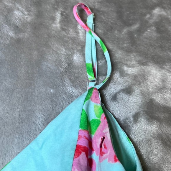 Bo Bel Dress Womens Small Aqua Blue Floral Bow Back Sleeveless Fit Flare Summer - Picture 14 of 16